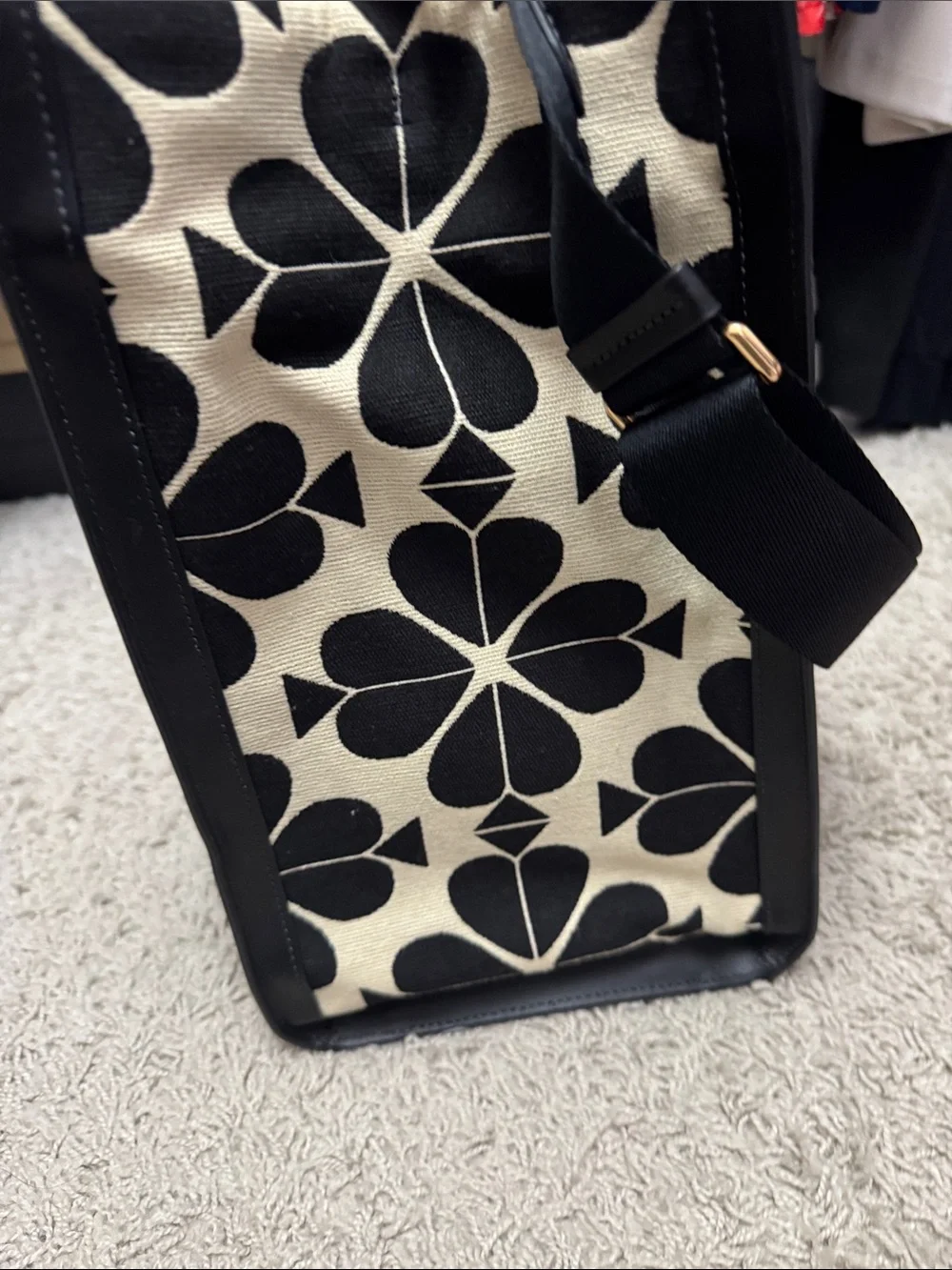 kate spade Black & Pink Stripe Canvas Tote